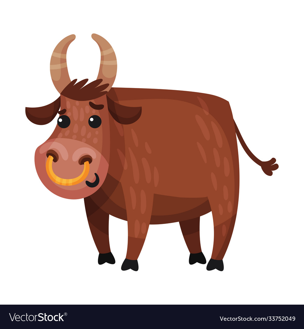 Bull with horns and ring in nose as farm animal Vector Image Bull with horns and ring in nose as farm animal Vector Image