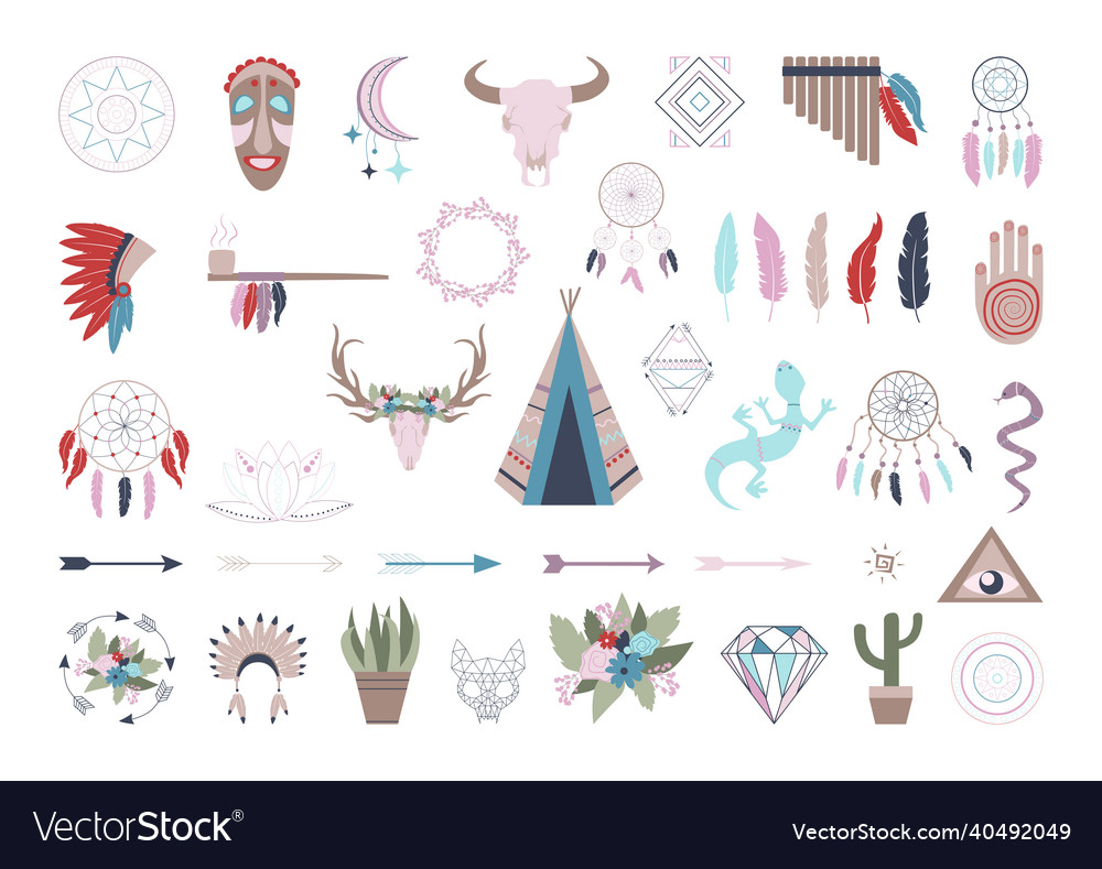 Collection of in boho style vector image Collection of in boho style