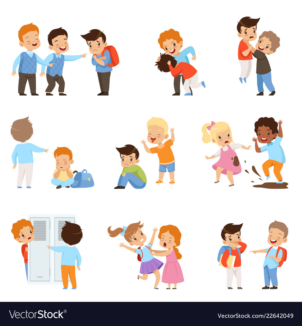 Kids bullying weaks set boys and girls Royalty Free Vector