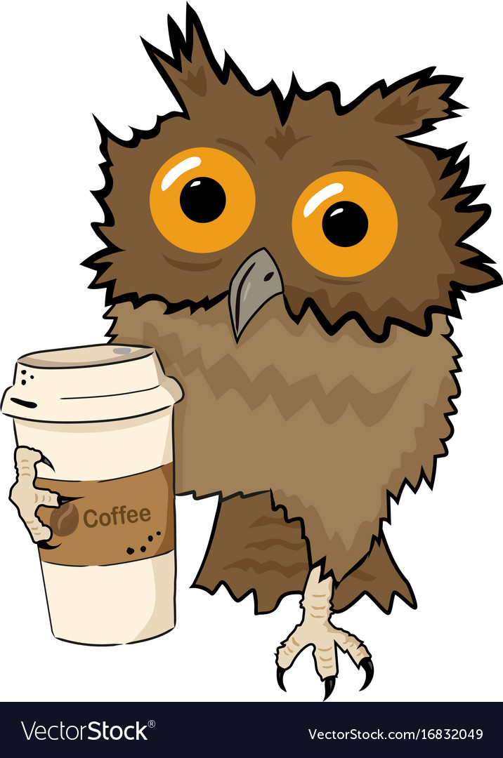 Owl With Cup Of Coffee Funny Character Isolated Vector Image