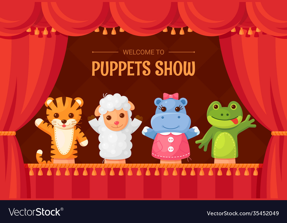 Children perform puppet show on stage Royalty Free Vector