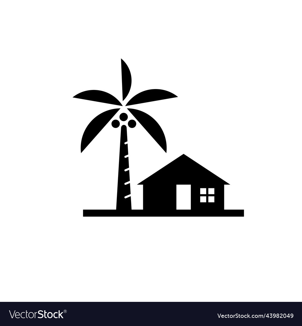 Tropical beach house with palm coconut tree icon vector image Tropical beach house with palm coconut tree icon