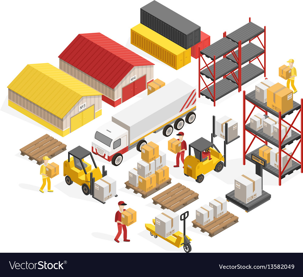 Warehouse logistics isometric concept Royalty Free Vector