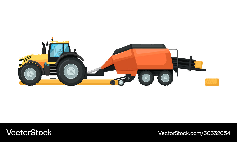 Agriculture Tractor With Hay Baler Machine Vector Image