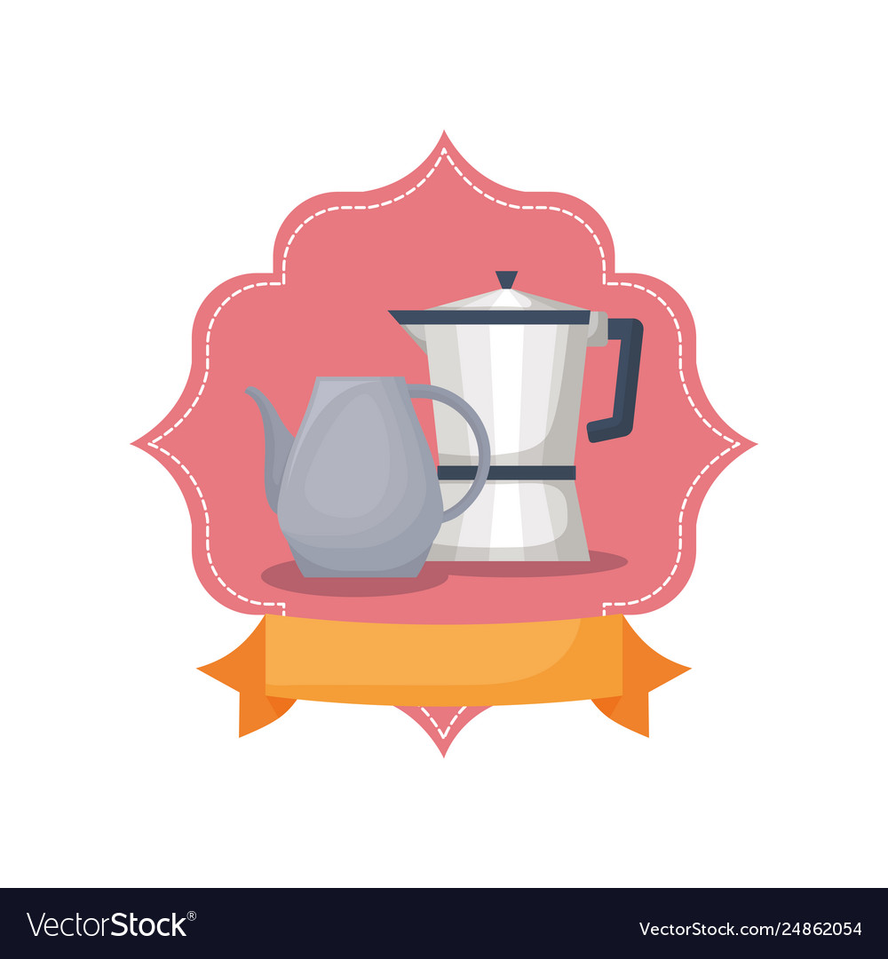 Coffee Maker And Ceramic Pitcher Banner Emblem Vector Image