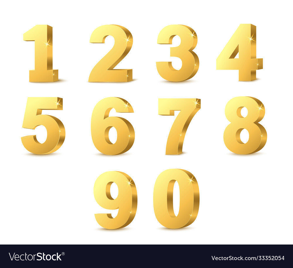 Golden metallic numbers or digits set realistic Vector Image