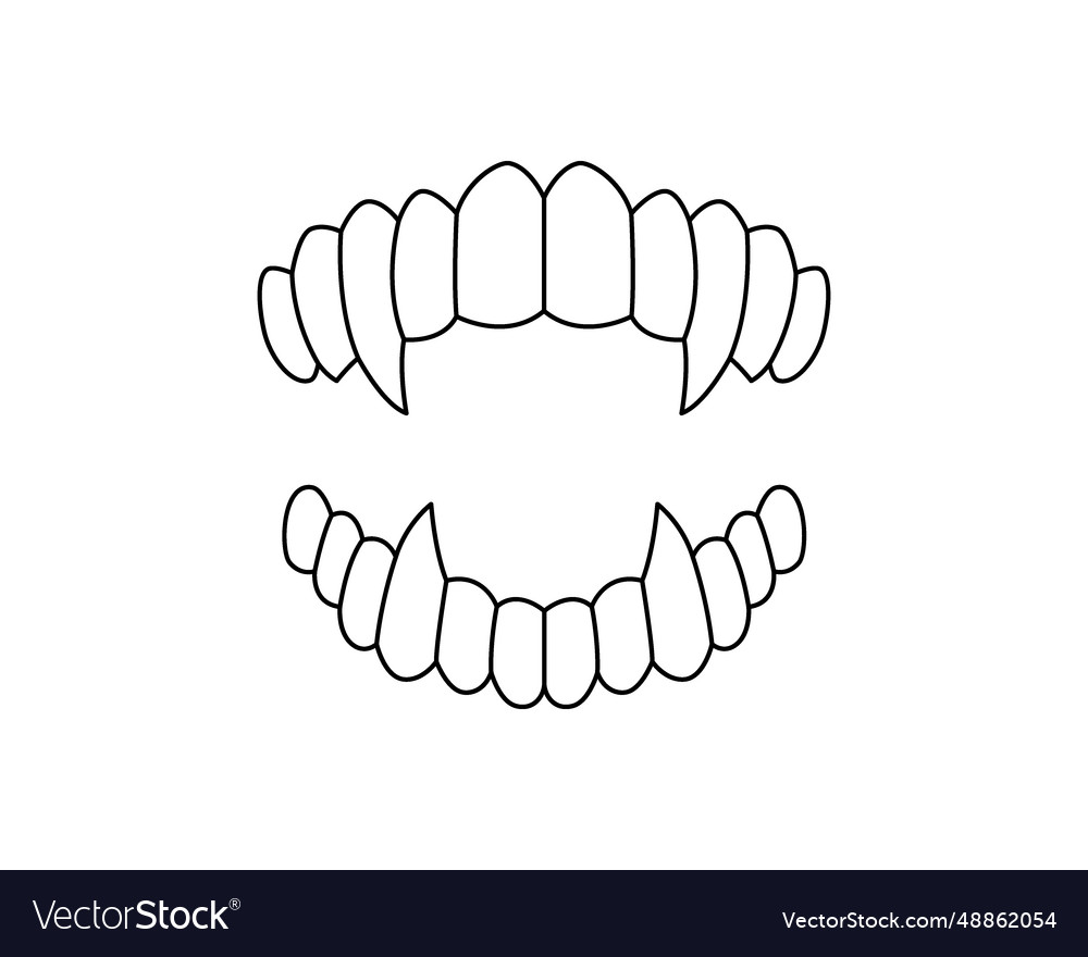 Vampire horror teeth line silhouette Royalty Free Vector