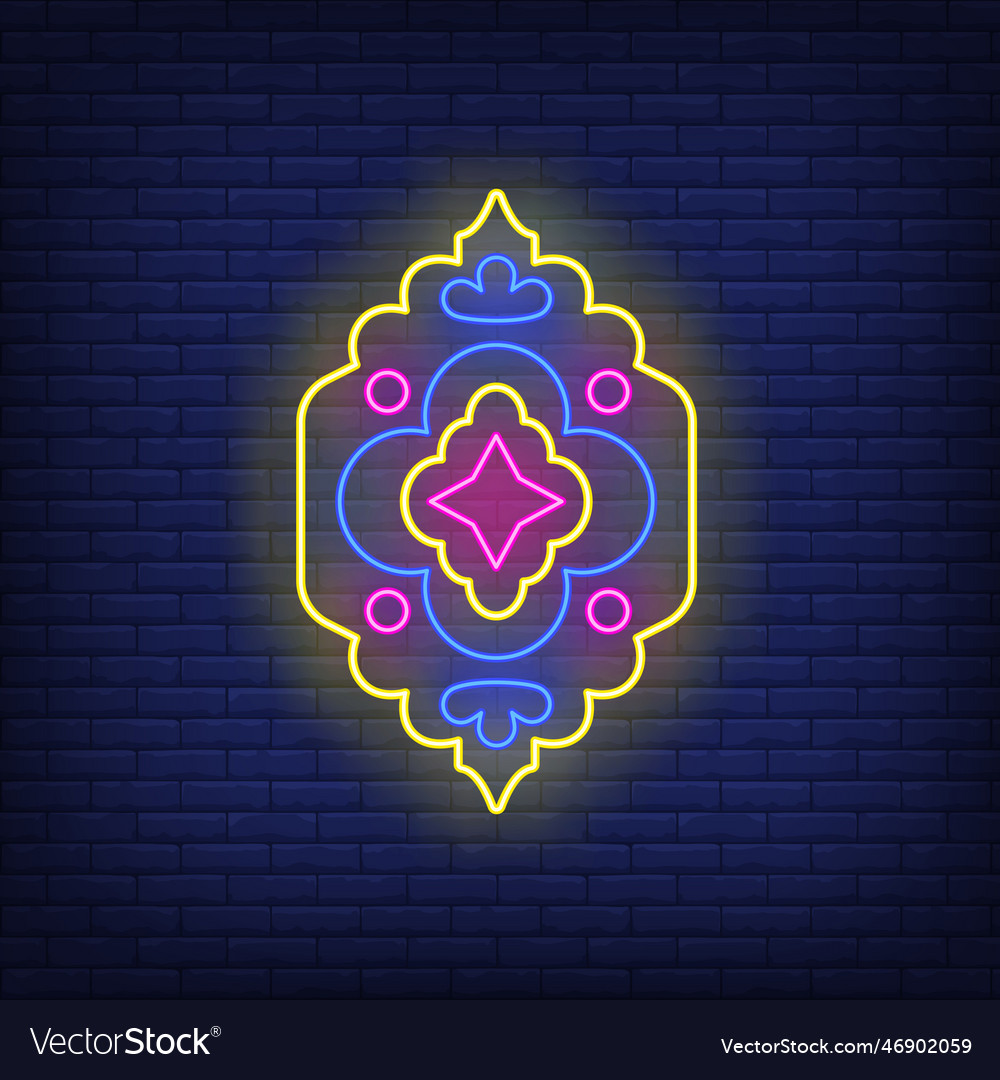Oriental ornamental pattern neon sign Royalty Free Vector