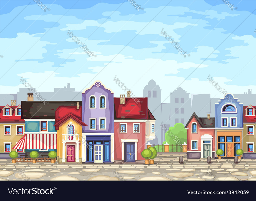 Small Town Street With Coffee Shop Royalty Free Vector Image