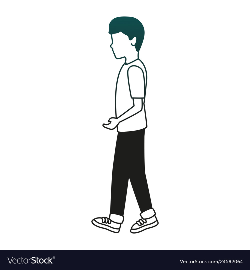 Young man walking in blue lines Royalty Free Vector Image