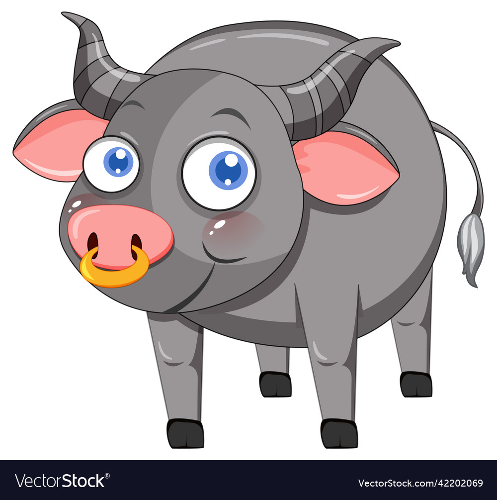 Cute buffalo cartoon character on white background