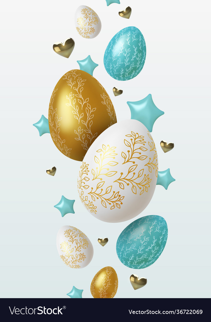 Easter greeting background with realistic golden Vector Image