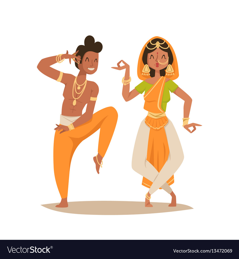 Indian Woman Man Dancing Isolated Dancers Vector Image