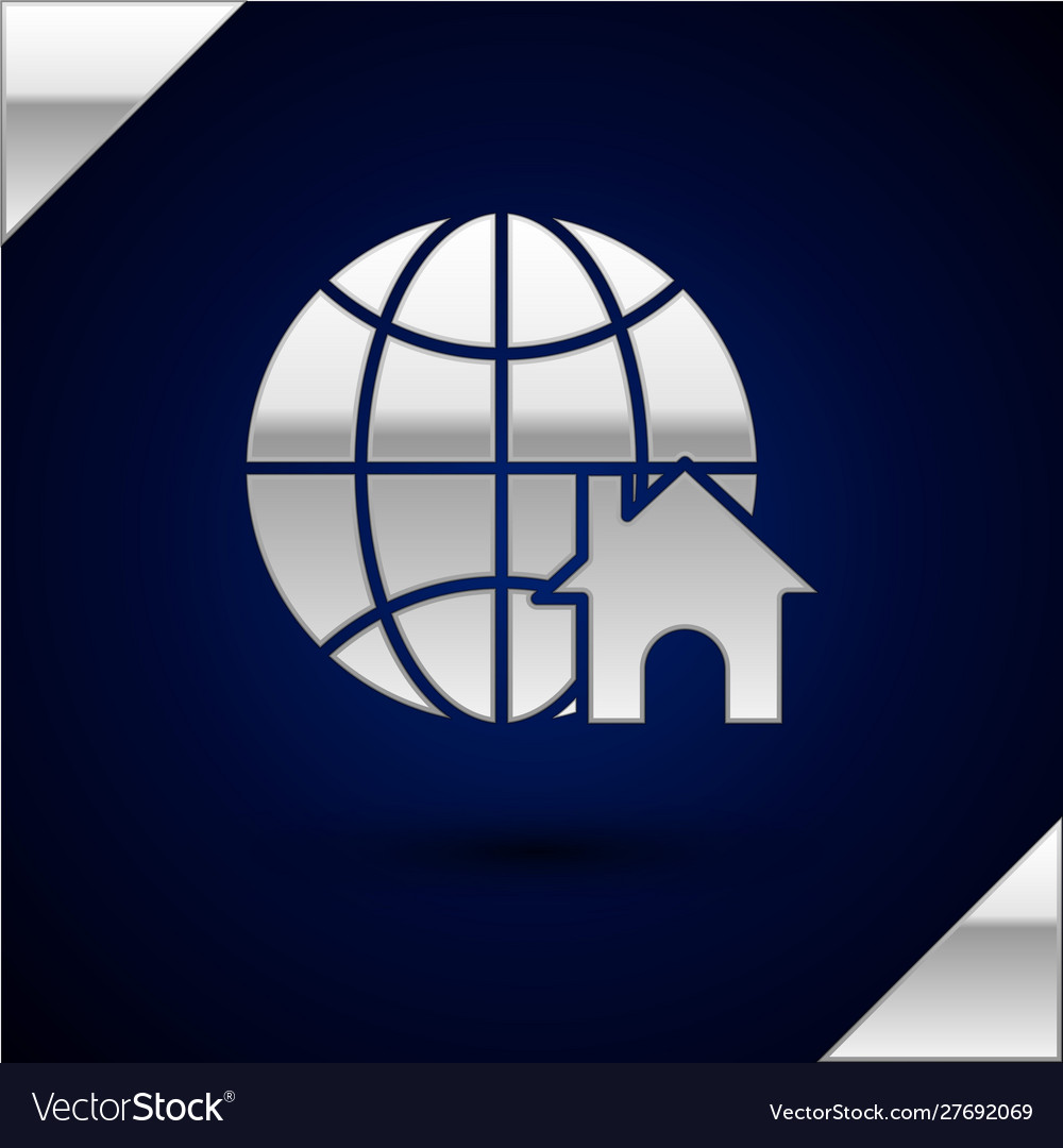 Silver globe with house symbol icon isolated Vector Image