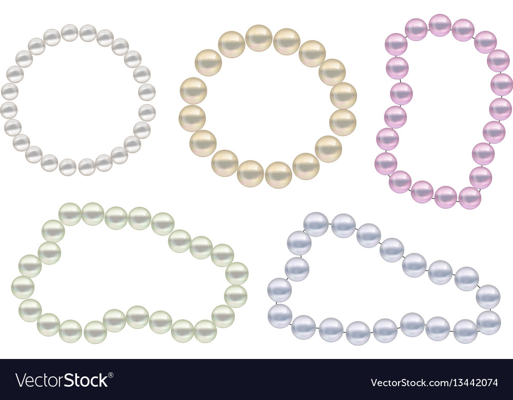 Realistic beads of pearls set collection borders Vector Image