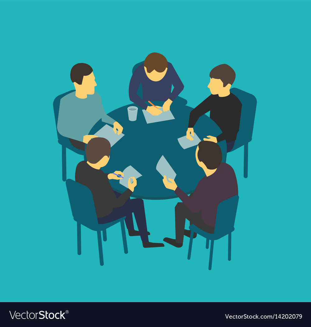 Small company table talks team business people