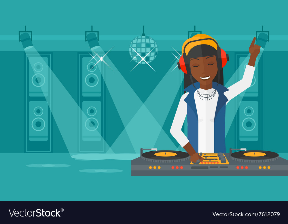 Smiling dj with console Royalty Free Vector Image