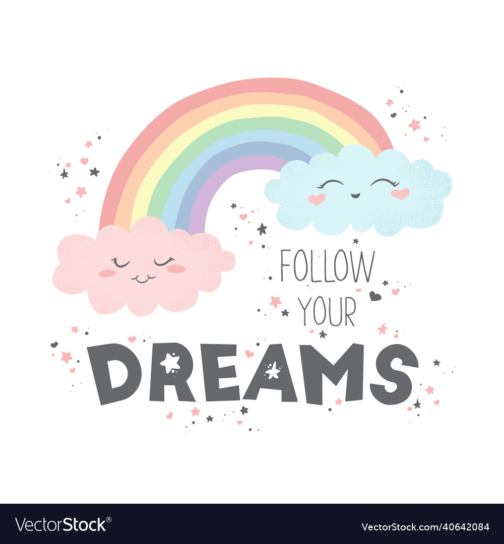 Cute hand drawn rainbow clouds and lettering Vector Image