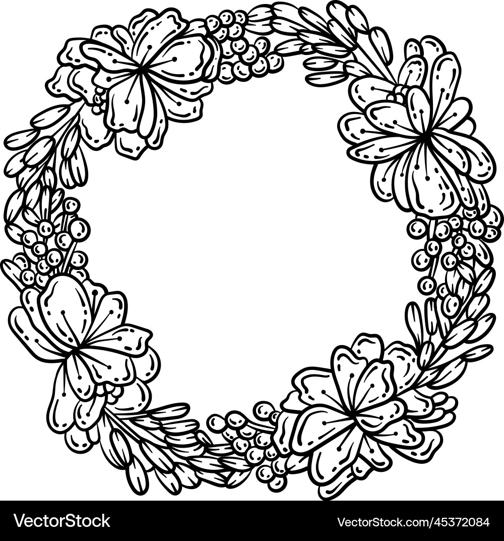 Flower wreath spring coloring page for adults Vector Image