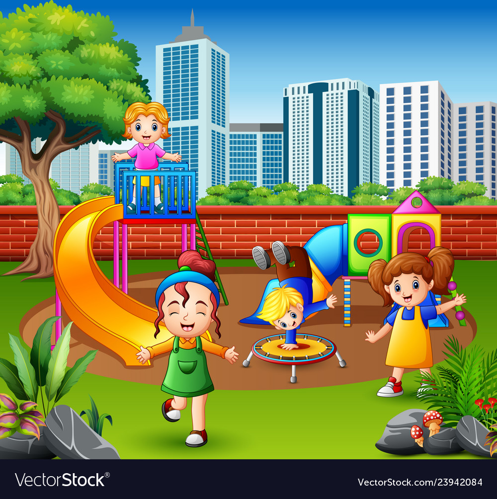 Happy children playing in the playground Vector Image