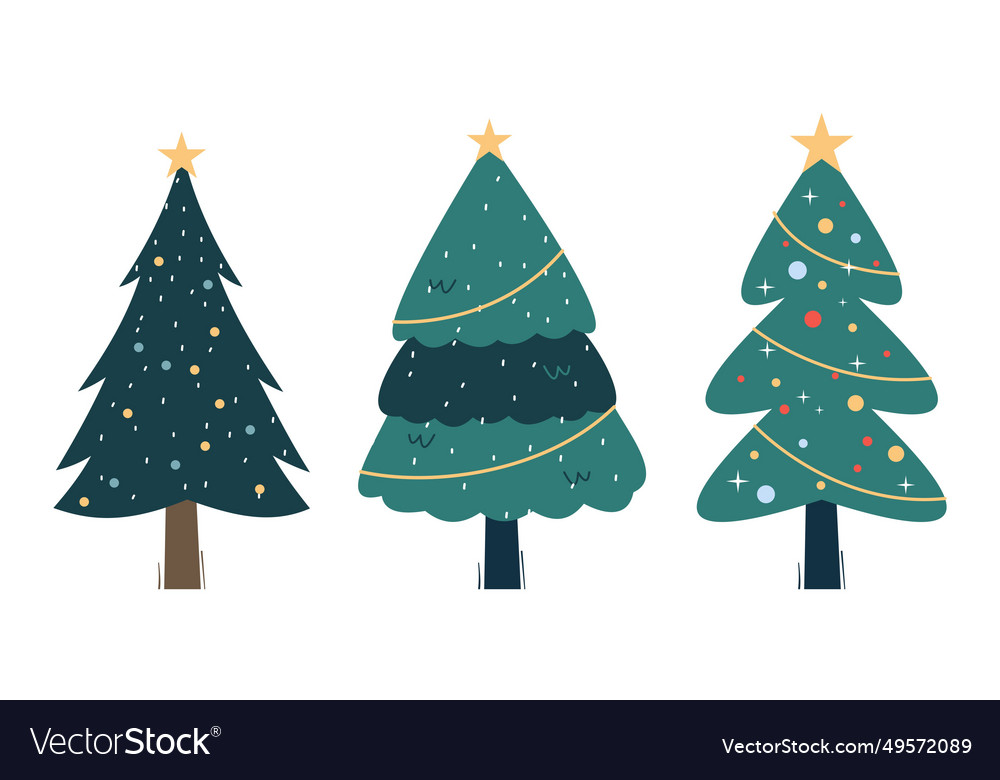 Collection of christmas trees with decorations Vector Image