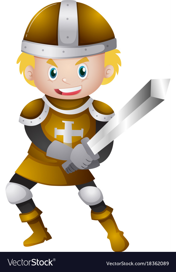 Knight in golden armour with sword Royalty Free Vector Image