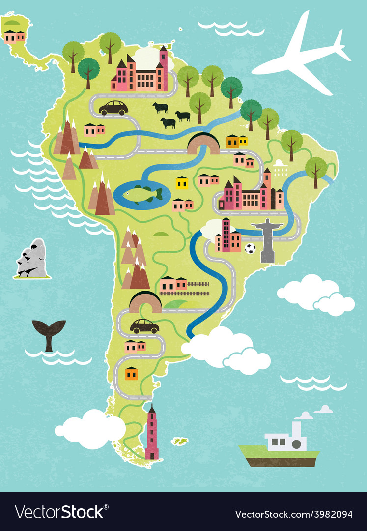 Cartoon map of south america Royalty Free Vector Image