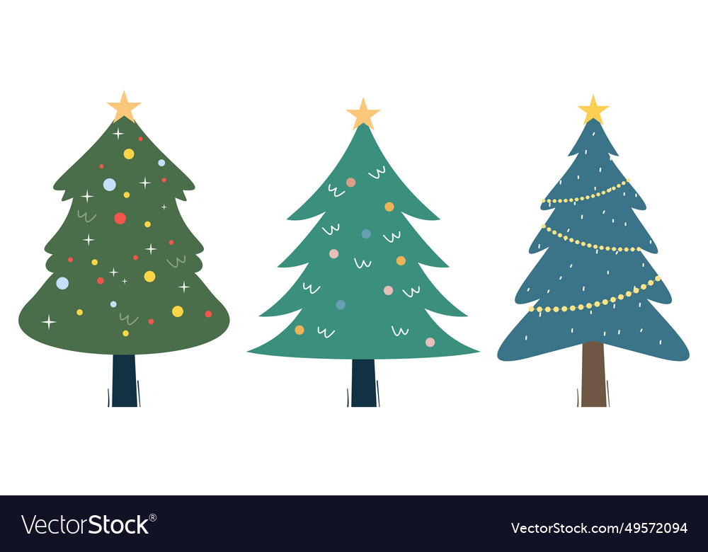 Collection of christmas trees with decorations Vector Image