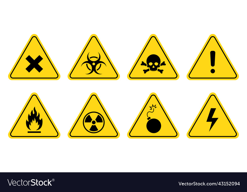 Danger warning sign icon set poison toxic Vector Image