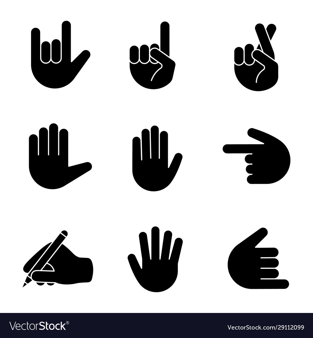 Hand Gesture Emojis Glyph Icons Set Begging Applause Handshake