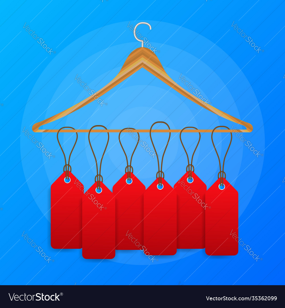 Lots labels on a clothes hanger on blue Royalty Free Vector