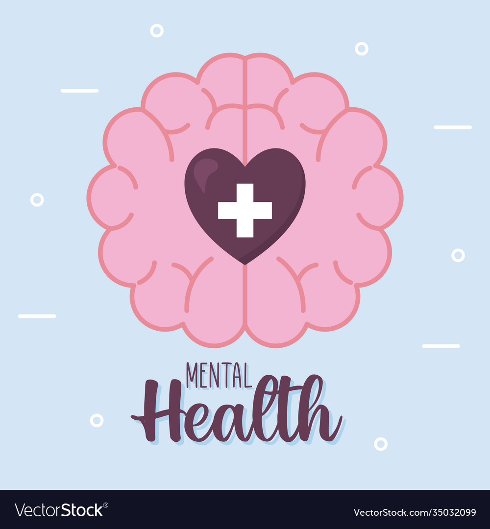 Mental health with heart on brain design Vector Image