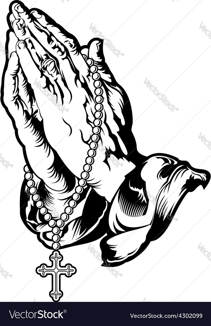 Praying hands with rosary tattoo Royalty Free Vector Image