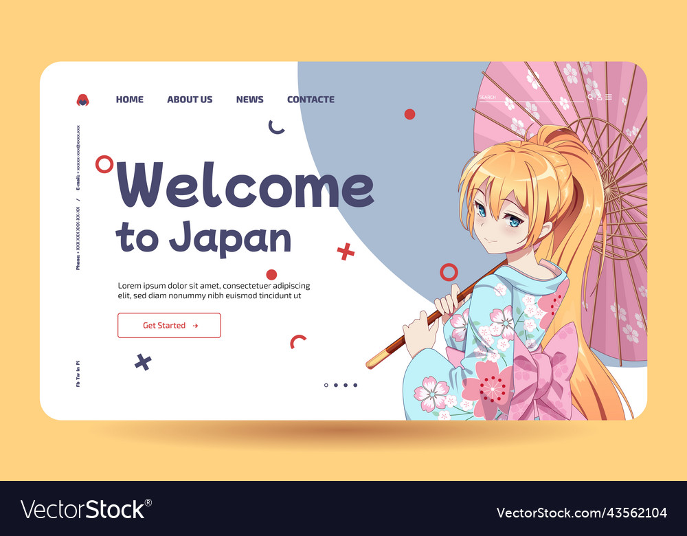 Landing page template anime girl in kimono