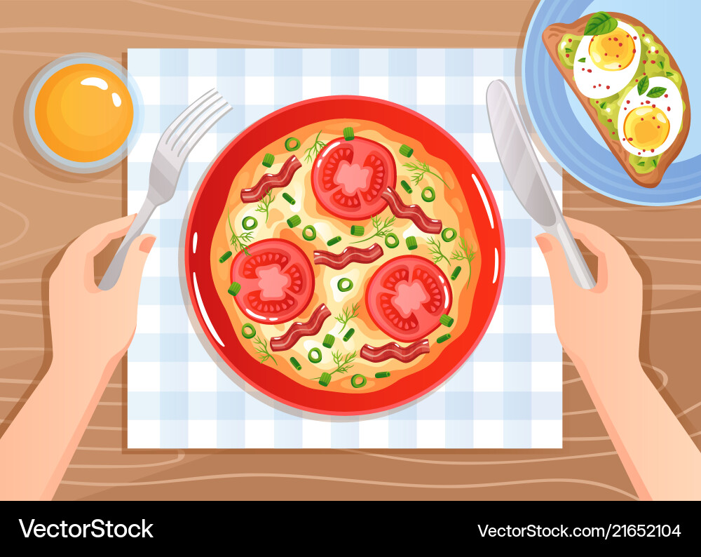 Scrambled eggs hands Royalty Free Vector Image