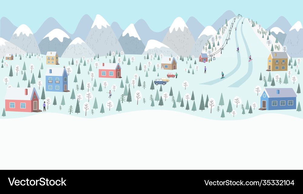 Winter landscape snow-covered mountain village Vector Image