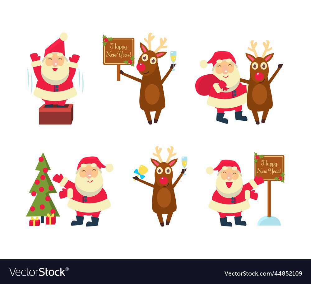 Collection of christmas santa claus funny new Vector Image