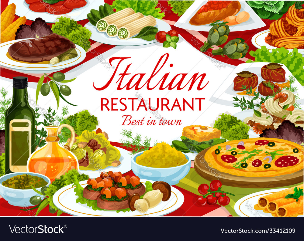 Italian food restaurant banner with meals Vector Image