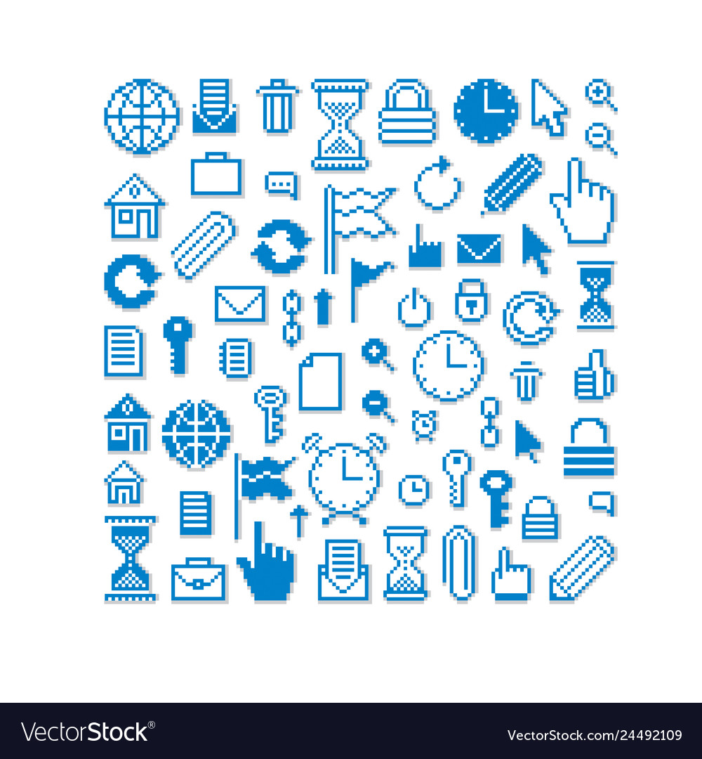 Pixel icons isolated collection of 8bit graphic Vector Image