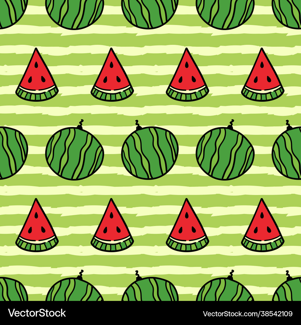 Whole and sliced watermelons pattern Royalty Free Vector