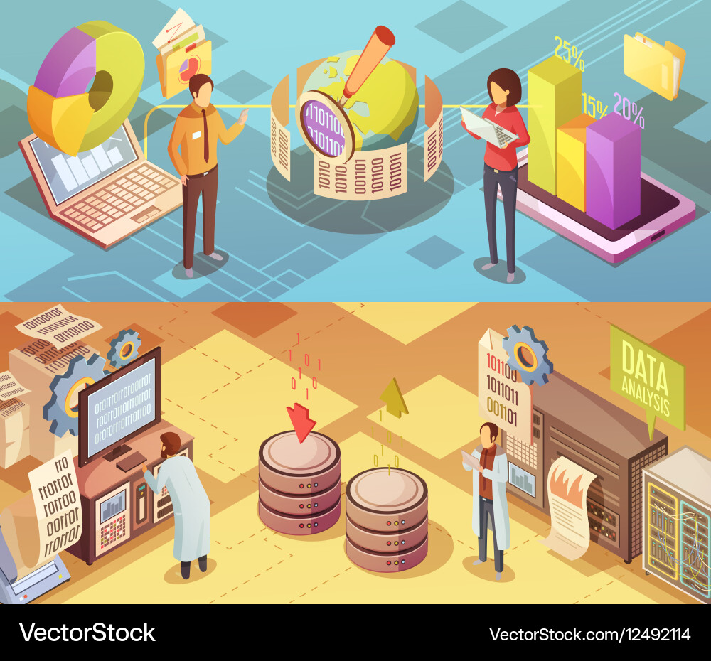 Data Analysis Isometric Banners Royalty Free Vector Image