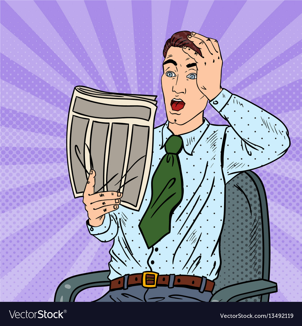 Pop art shocked businessman reading newspaper Vector Image