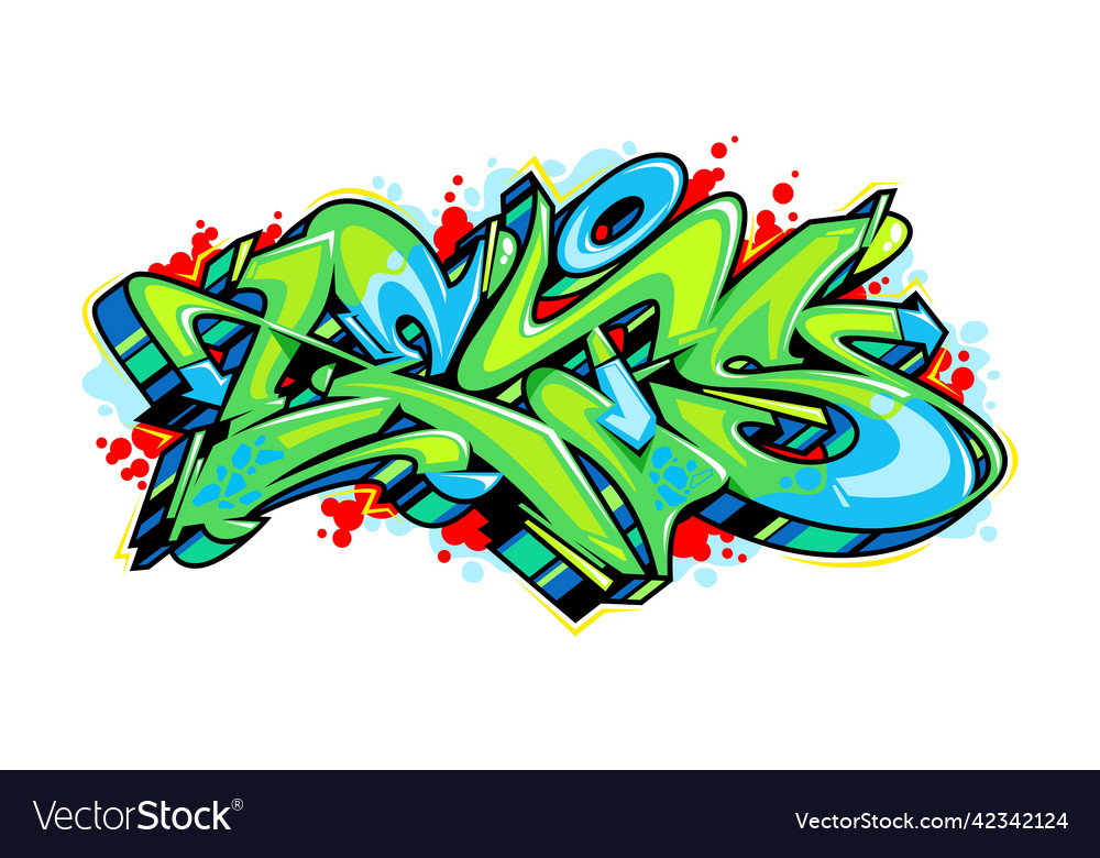 Abstract green and blue word lets graffiti style Vector Image