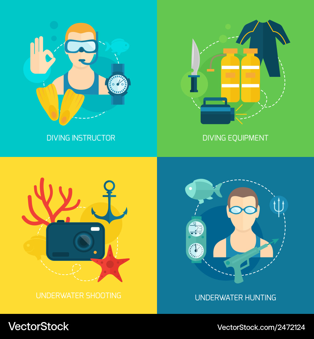 Diving icons composition Royalty Free Vector Image
