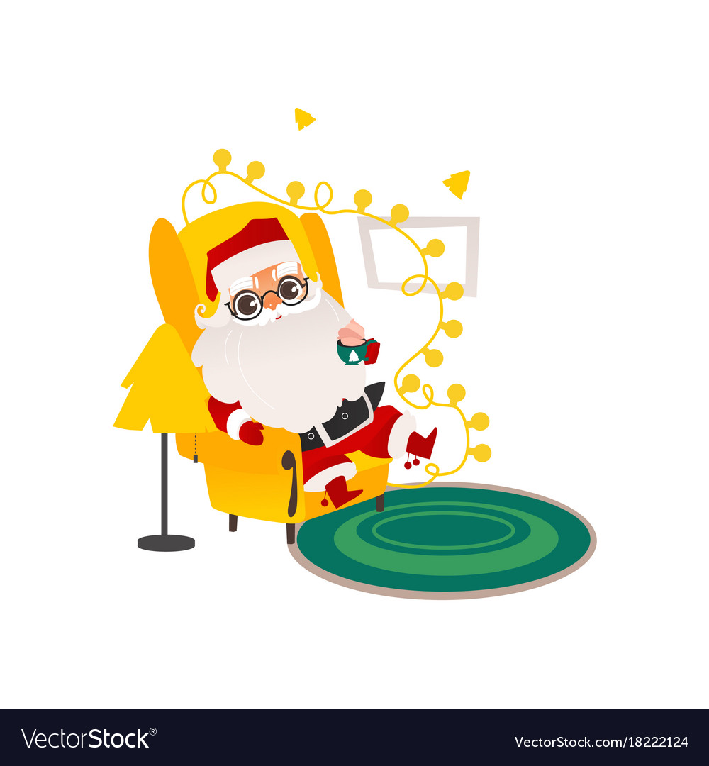 Flat santa claus sitting at armchair Royalty Free Vector