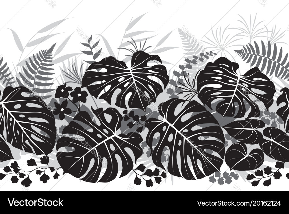 Tropical plants monochrome pattern Royalty Free Vector Image