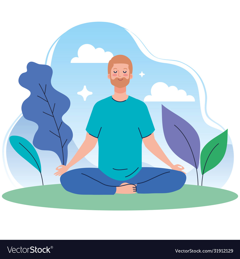 Man meditating in nature and leaves concept Vector Image