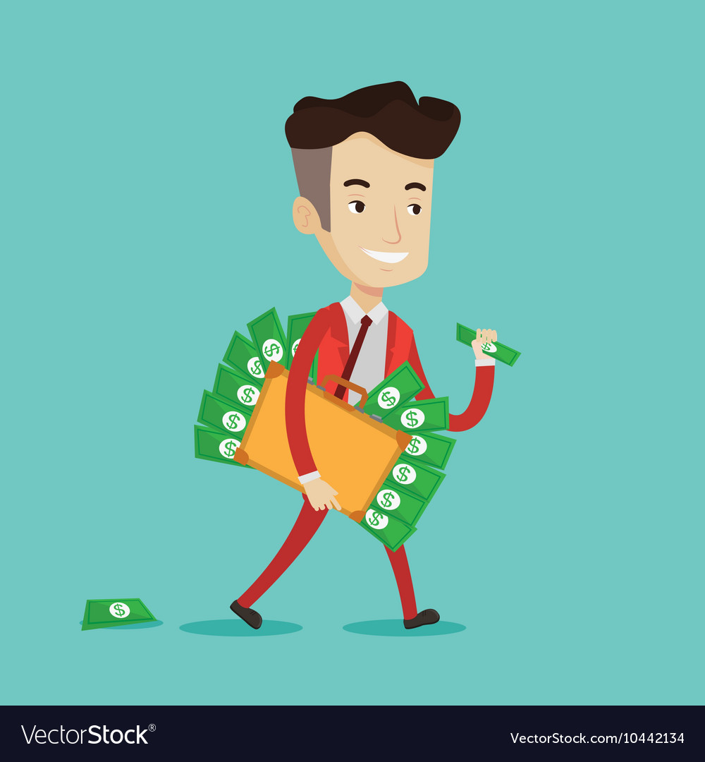 Businessman With Suitcase Full Of Money Royalty Free Vector