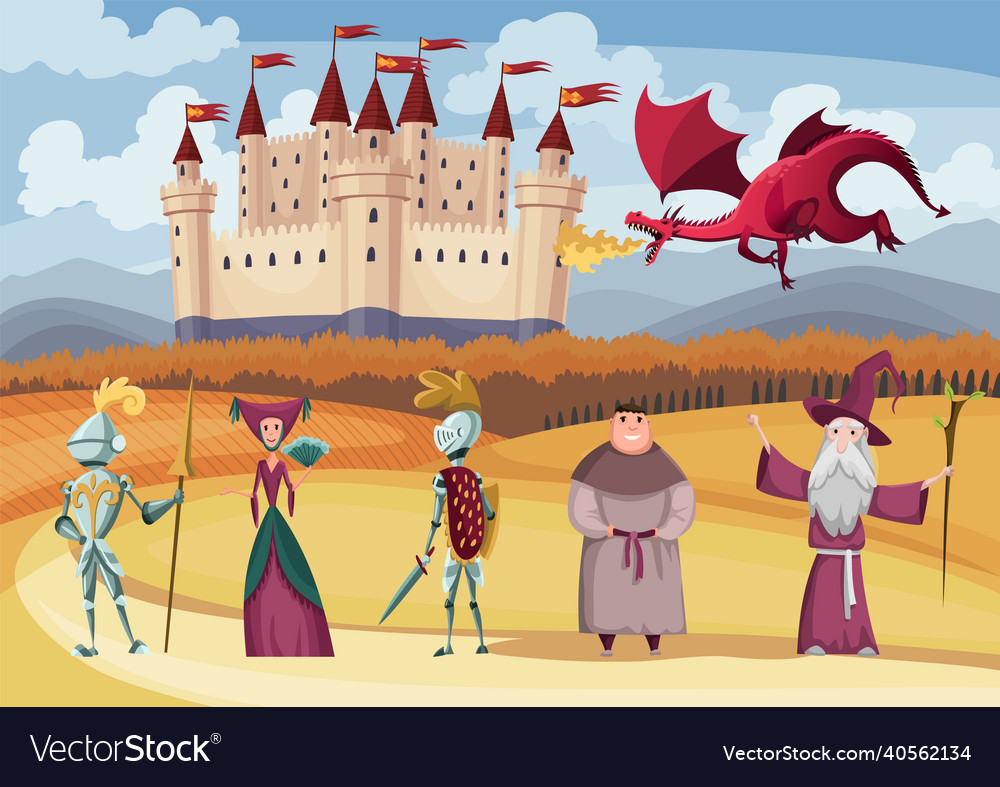 Medieval knight in full armor laydy dragon Vector Image