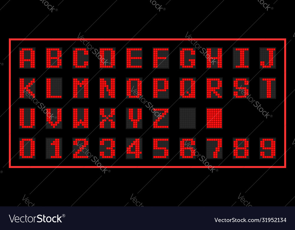 Red color led digital font on black background Vector Image